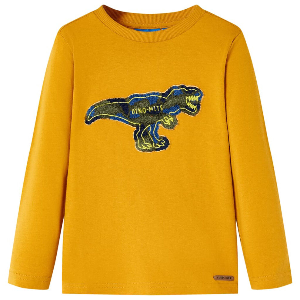 (ochre, 104 (3-4y)) Kids' T-shirt with Long Sleeves Children's T Shirt Tee Top Dinosaur Design