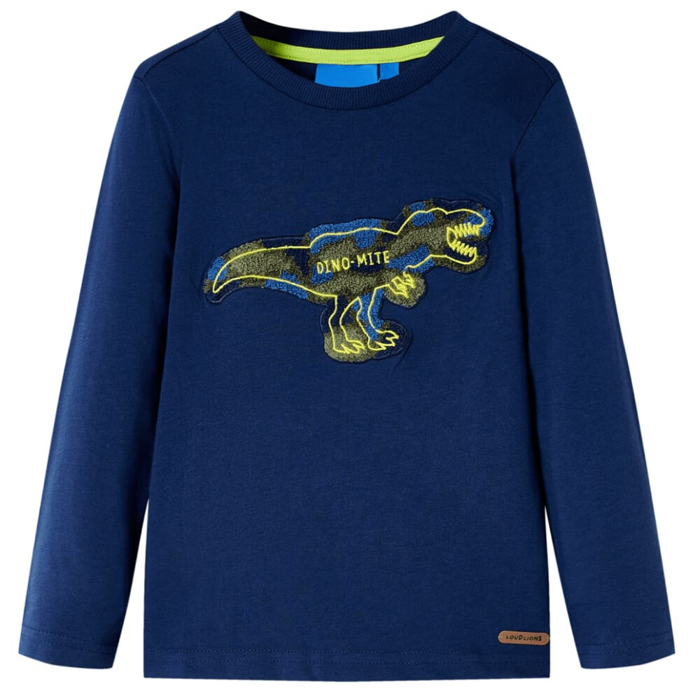 Vidaxl (Navy, 104 (3-4Y)) Kids' T-Shirt With Long Sleeves Children's T Shirt Tee Top Dinosaur Design