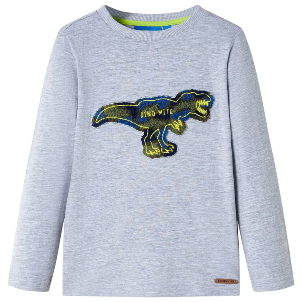 (grey, 104 (3-4y)) Kids' T-shirt with Long Sleeves Children's T Shirt Tee Top Dinosaur Design