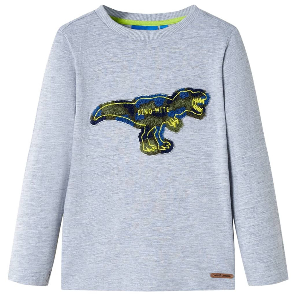 (grey, 116 (5-6y)) Kids' T-shirt with Long Sleeves Children's T Shirt Tee Top Dinosaur Design