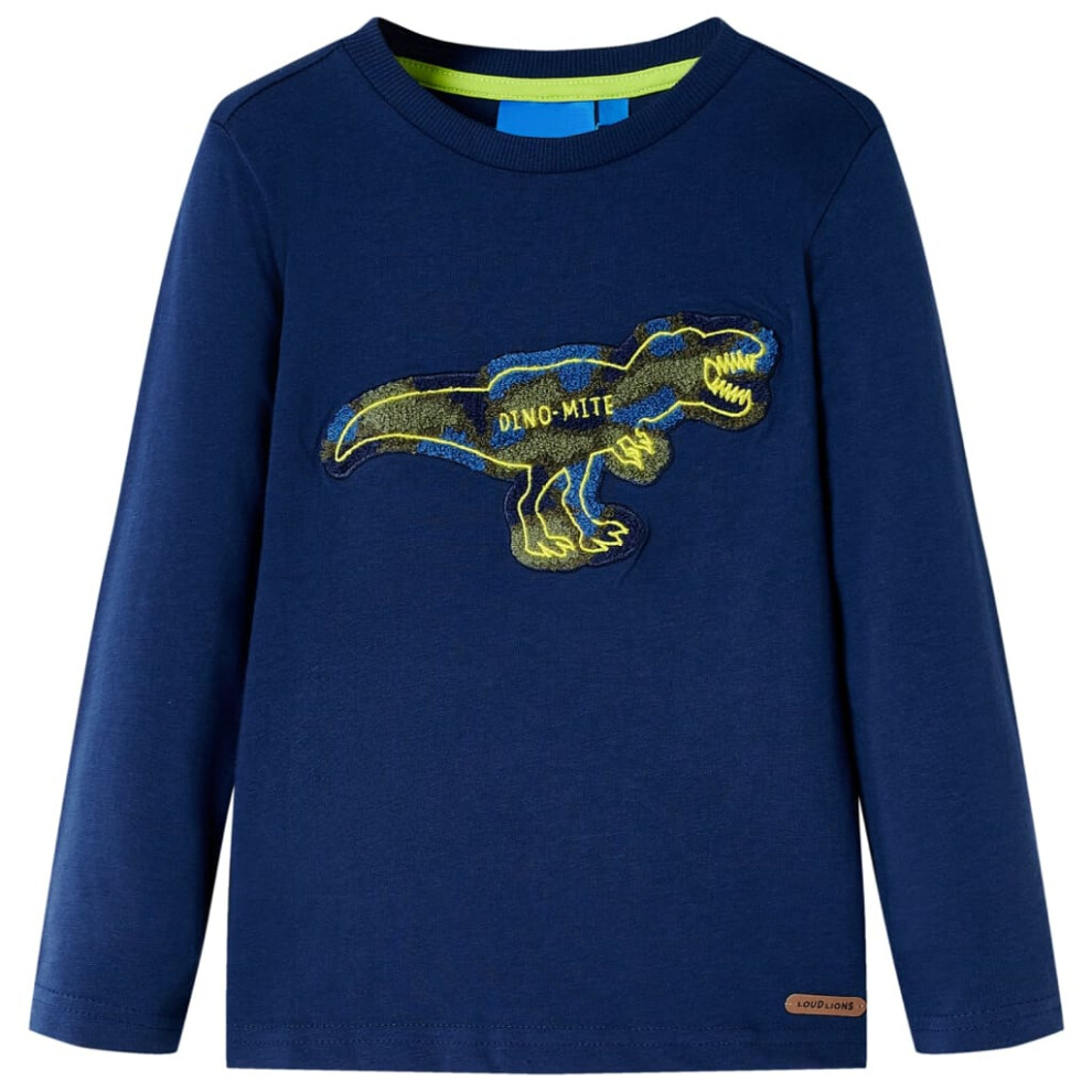 (navy, 128 (7-8y)) Kids' T-shirt with Long Sleeves Children's T Shirt Tee Top Dinosaur Design