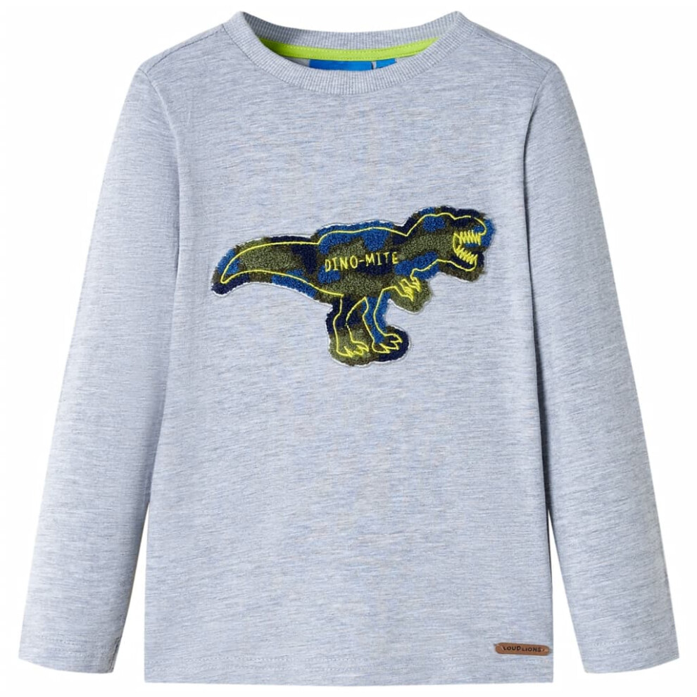 (grey, 140 (9-10y)) Kids' T-shirt With Long Sleeves Children's T Shirt Tee Top Dinosaur Design