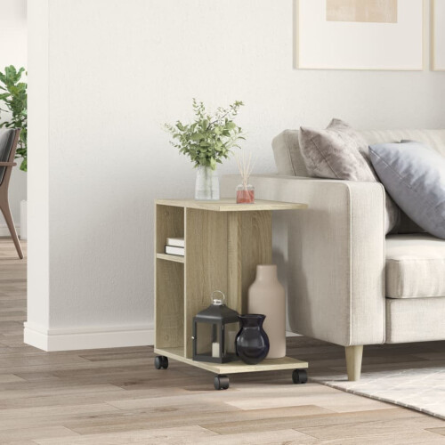 VidaXL (Sonoma oak) vidaXL Side Table with Wheels Hallway End Table Coffee Table Engineered Wood 2