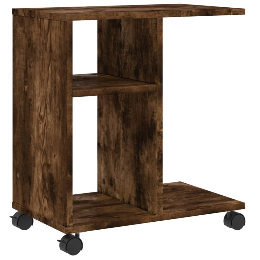 Vidaxl (Smoked Oak) Side Table With Wheels Hallway End Table Coffee Table Engineered Wood