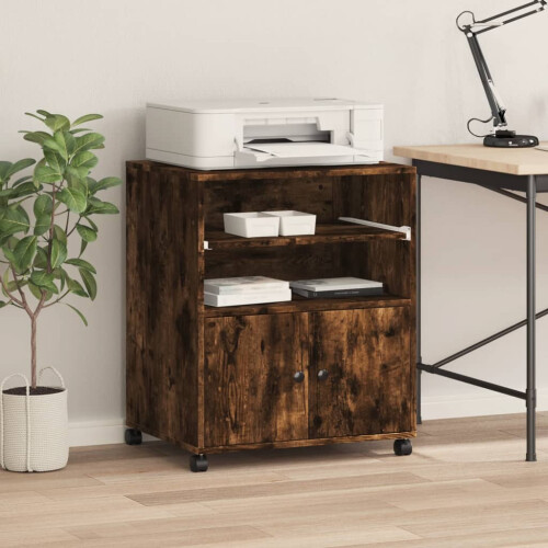 VidaXL (smoked oak) vidaXL Printer Stand with Wheels Printer Table Office File Desk Organiser 2