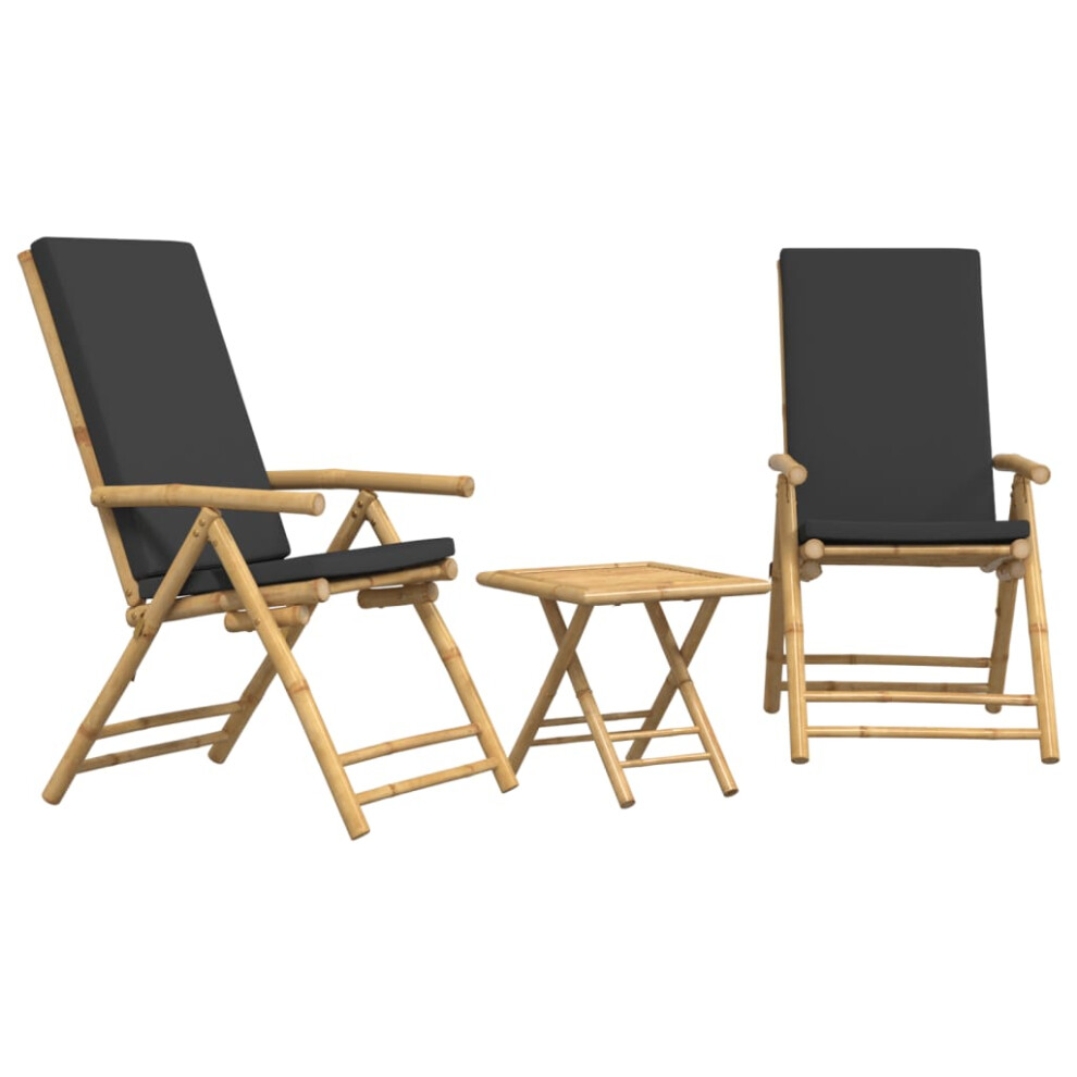 (dark grey, 45 x 45 x 45 cm) vidaXL Folding Bistro Set 3 Piece with Dark Grey Cushions Patio Bar Set Bamboo