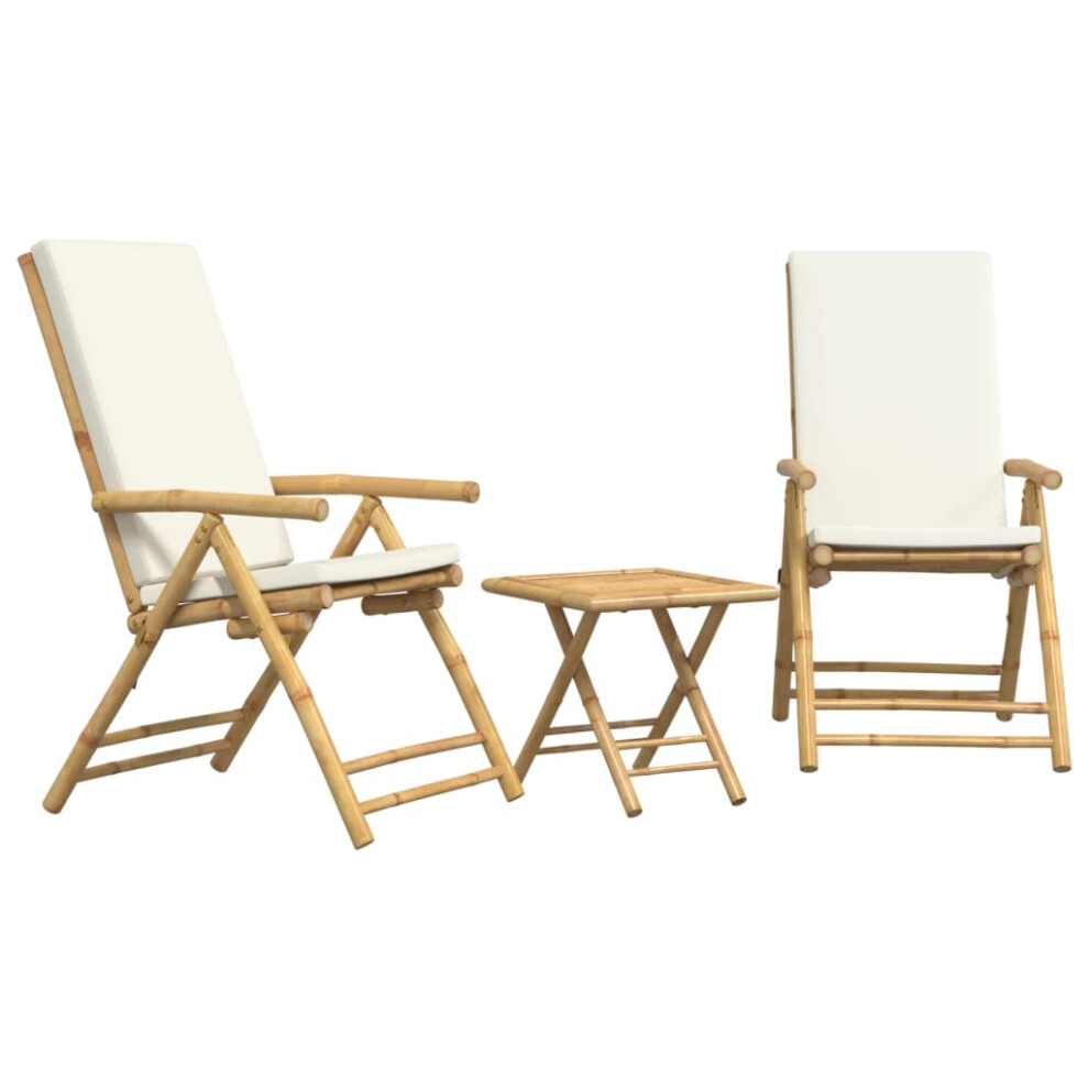 (cream white, 45 x 45 x 45 cm) vidaXL Folding Bistro Set 3 Piece with Dark Grey Cushions Patio Bar Set Bamboo