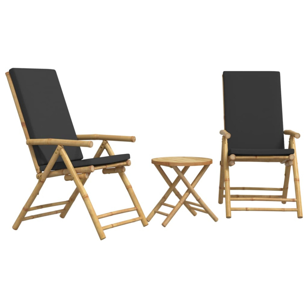 (dark grey, 45 x 45 cm) vidaXL Folding Bistro Set 3 Piece with Dark Grey Cushions Patio Bar Set Bamboo