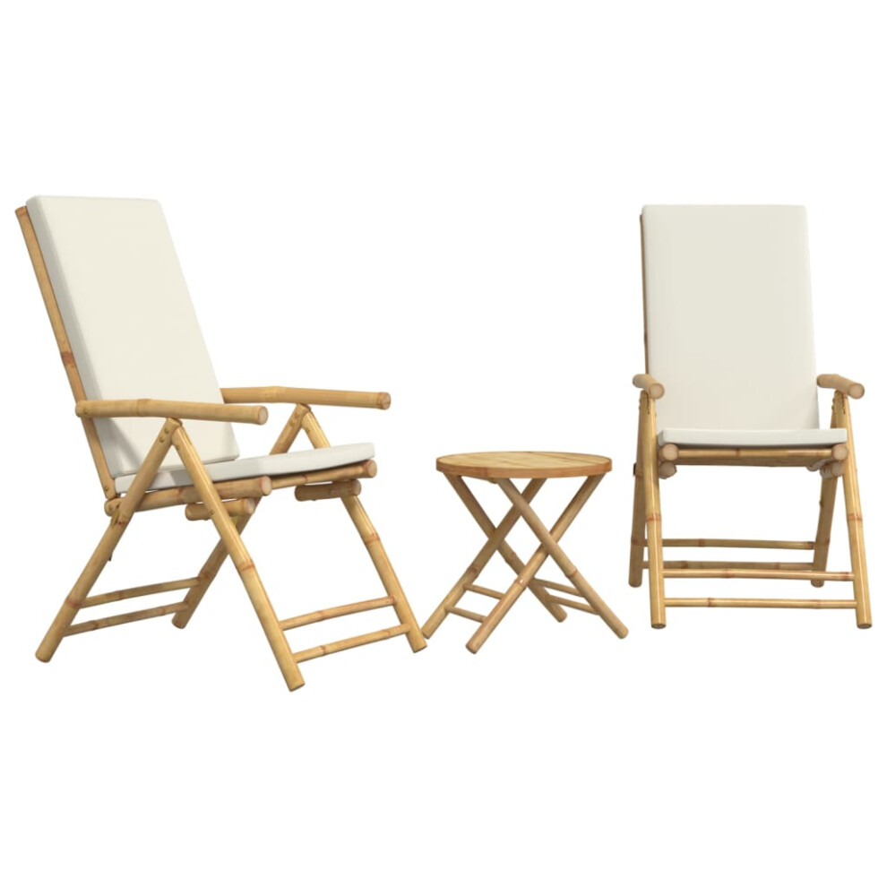 (cream white, 45 x 45 cm) vidaXL Folding Bistro Set 3 Piece with Dark Grey Cushions Patio Bar Set Bamboo