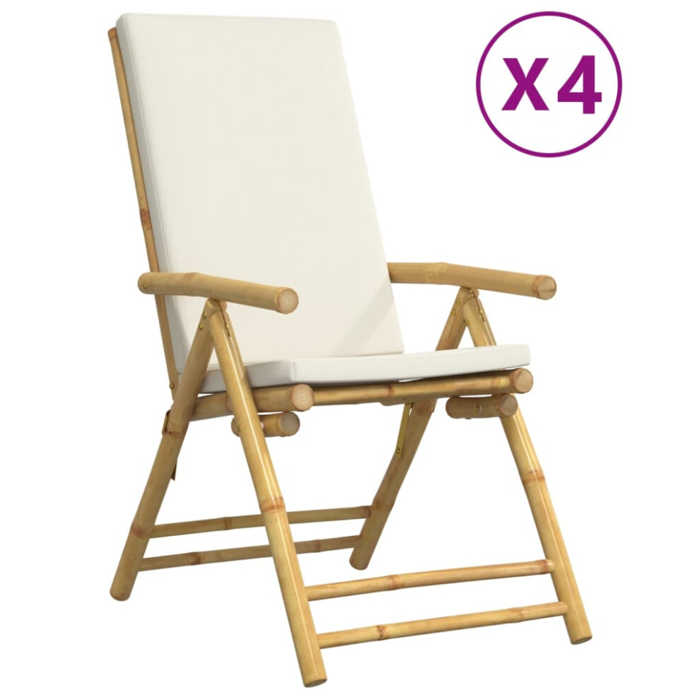 (white, 4 pcs) vidaXL Folding Bistro Chair Seating 6 Pieces with Dark Grey Cushions Bamboo