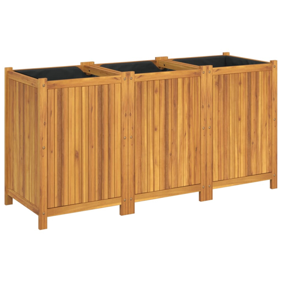 (150 x 50 x 75 cm) vidaXL Garden Planter with Liner Outdoor Flower Pot Box Solid Wood Acacia