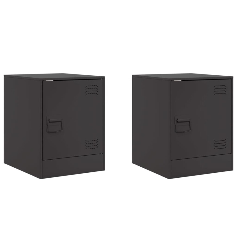 Vidaxl (Black, 2 Pcs) Bedside Cabinets Nightstand Bed Side Cabinet 2 Pcs Olive Green Steel