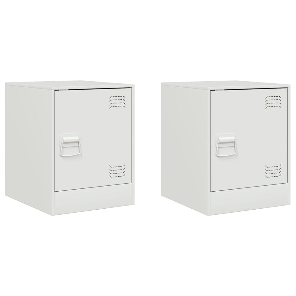 Vidaxl (White, 2 Pcs) Bedside Cabinets Nightstand Bed Side Cabinet 2 Pcs Olive Green Steel