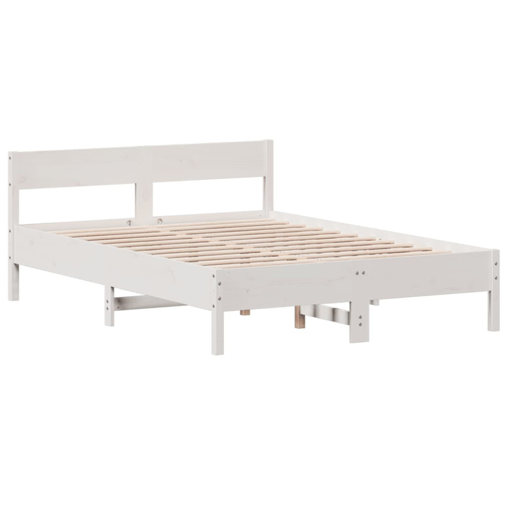 Vidaxl (White, 150 X 200 Cm) Bed Frame With Headboard Bed Base Wax Brown 90X200 Cm Solid Wood Pine