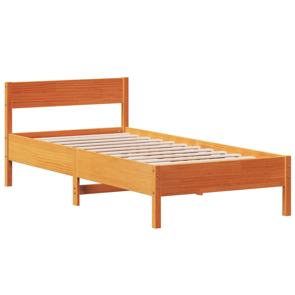 Vidaxl (Brown, 90 X 190 Cm) Bed Frame With Headboard Bed Base Wax Brown 90X200 Cm Solid Wood Pine