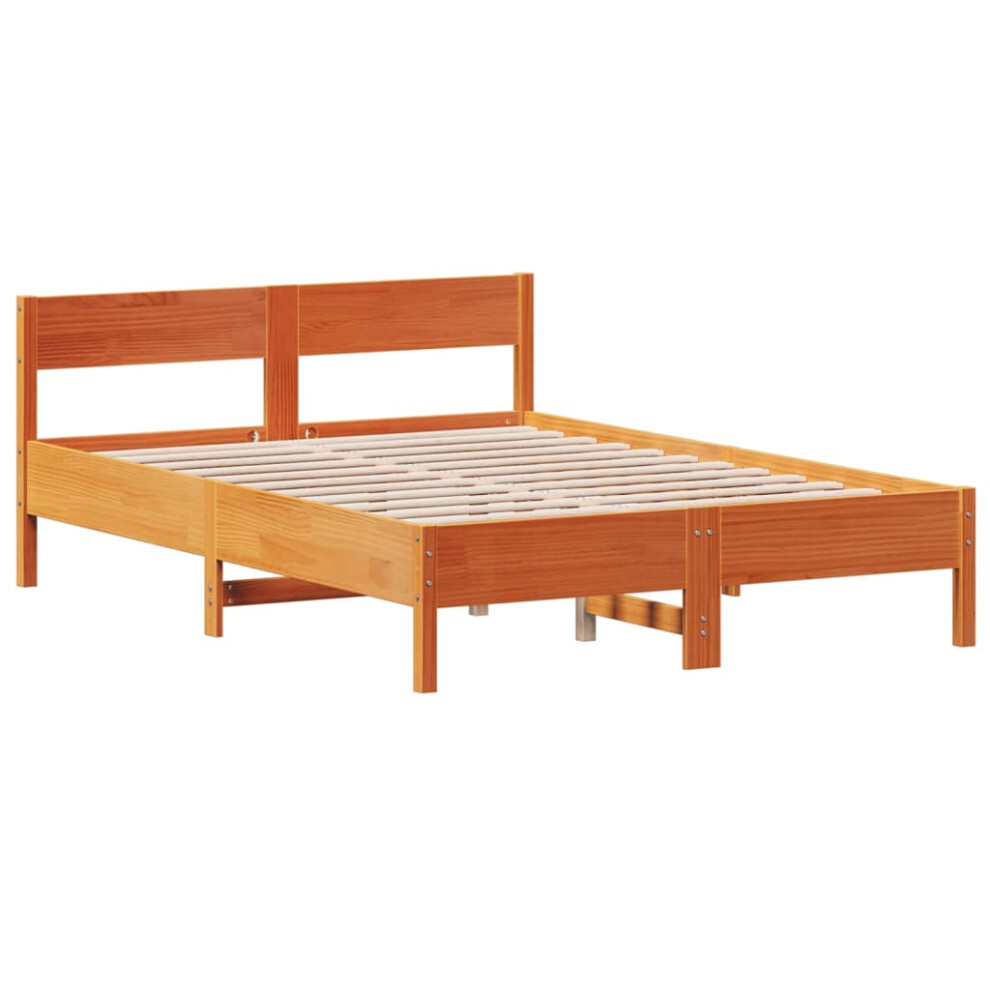 Vidaxl (Brown, 120 X 190 Cm) Bed Frame With Headboard Bed Base Wax Brown 90X200 Cm Solid Wood Pine