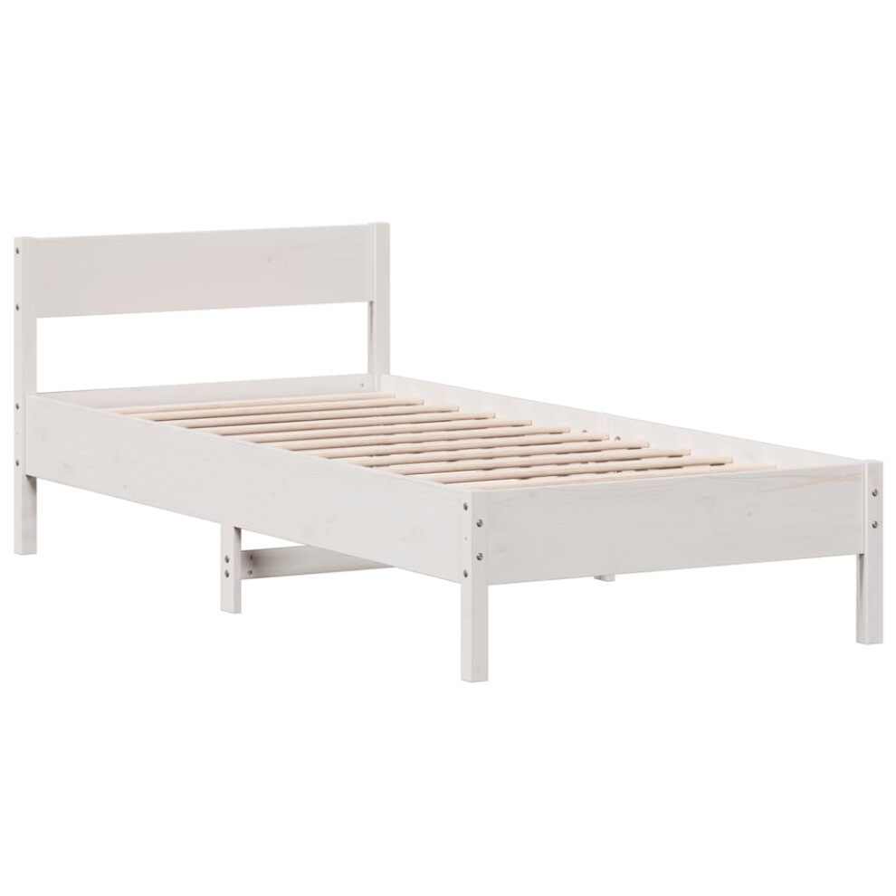 Vidaxl (White, 90 X 200 Cm) Bed Frame With Headboard Bed Base Wax Brown 90X200 Cm Solid Wood Pine