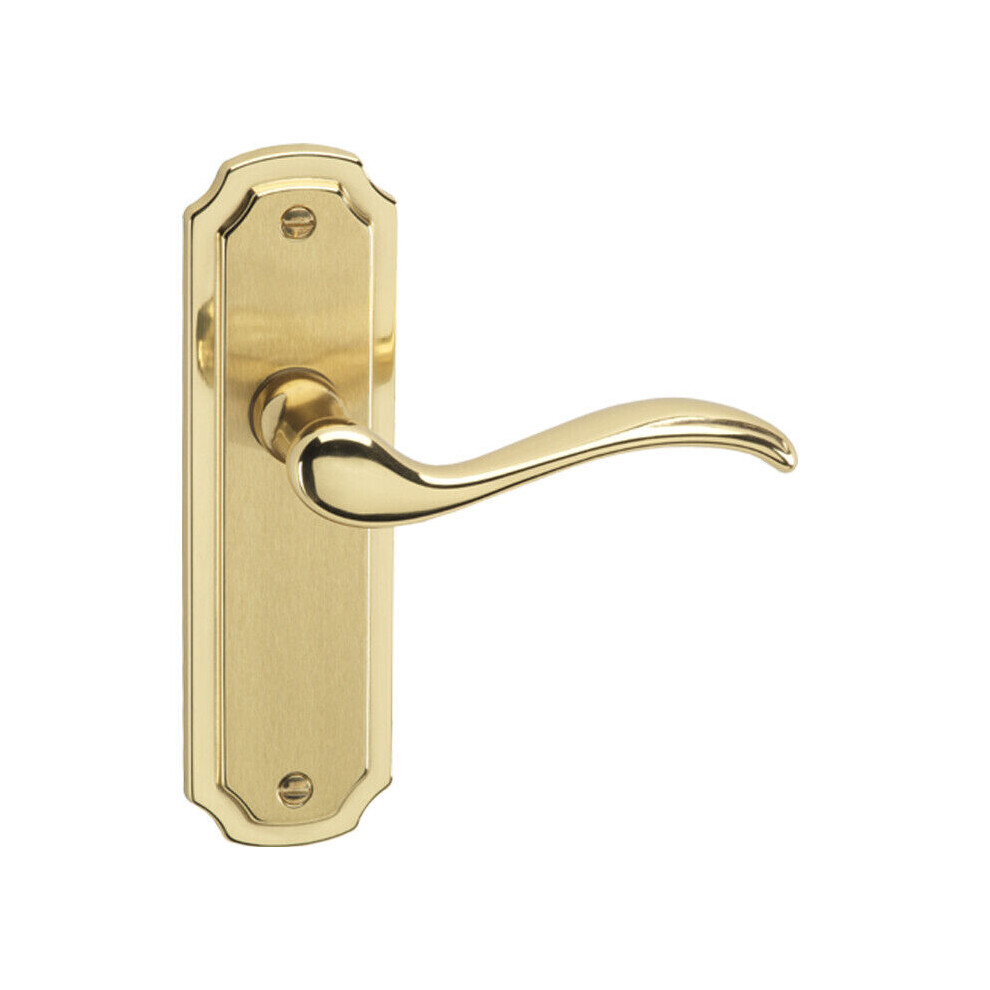 (Polished Brass Plain) Metal Lever Latch Door Handles Set Round Rose