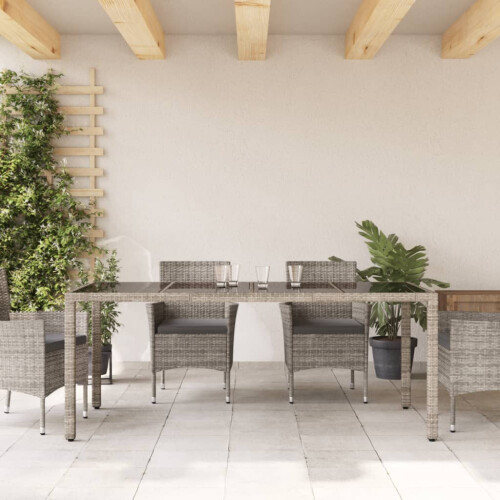 VidaXL vidaXL Gartentisch mit Glasplatte Grau 190x90x75 cm Poly Rattan 2