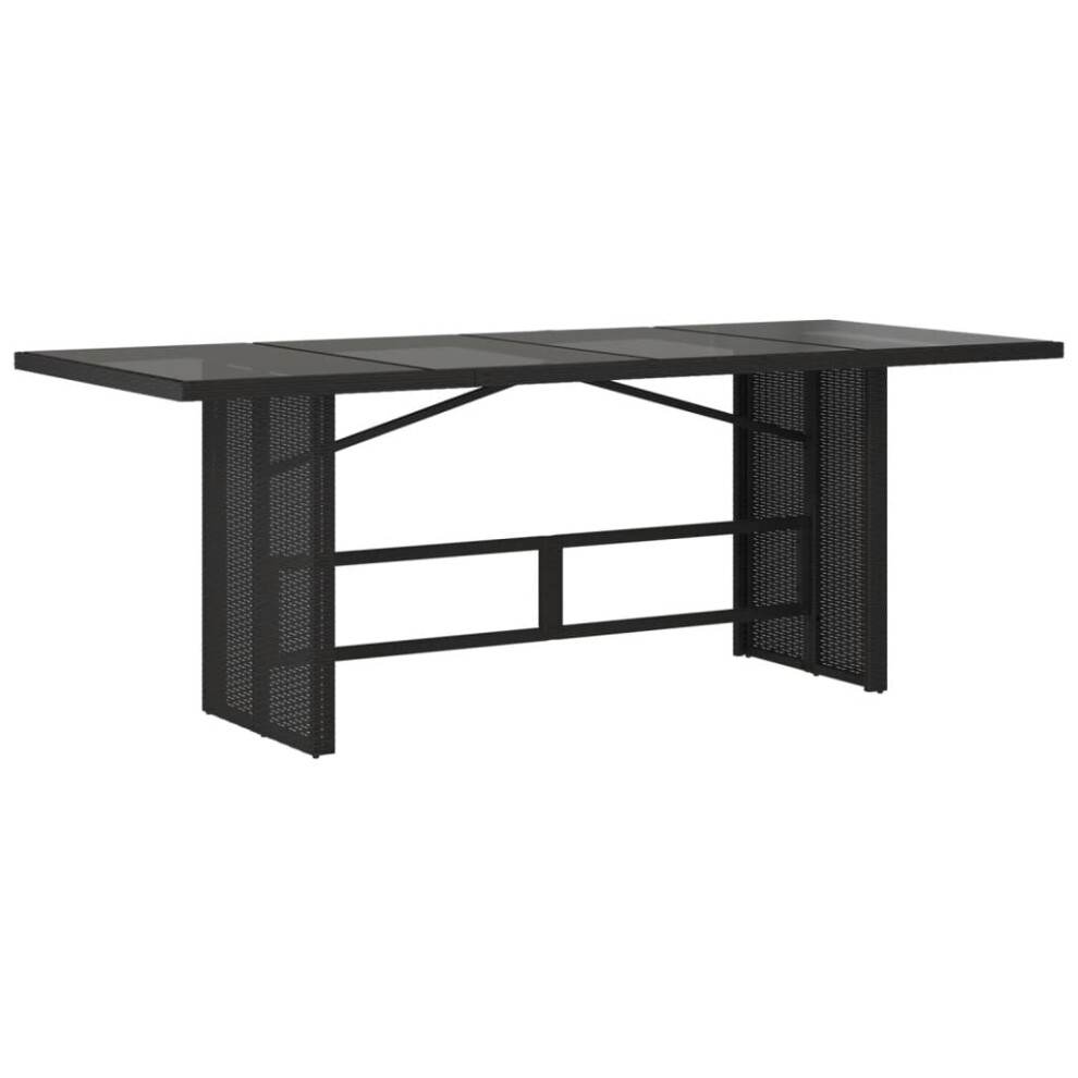 (black) vidaXL Garden Table with Glass Top Outdoor Dining Table Black Poly Rattan