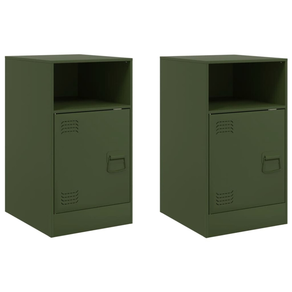 (olive green, 2 pcs) vidaXL Bedside Cabinets Bed Table Nightstand Side Table Bed Cabinet Steel