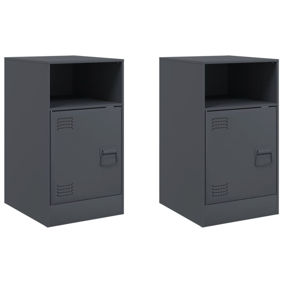 Vidaxl (Anthracite, 2 Pcs) Bedside Cabinets Bed Table Nightstand Side Table Bed Cabinet Steel