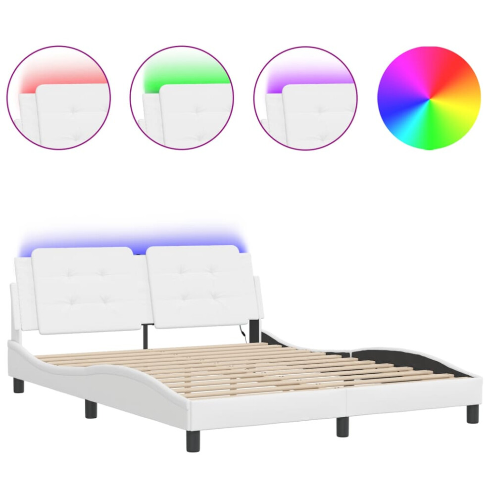 (white, 160 x 200 cm) vidaXL Bed Frame with LED Lights Black 180x200 cm Super King Faux Leather