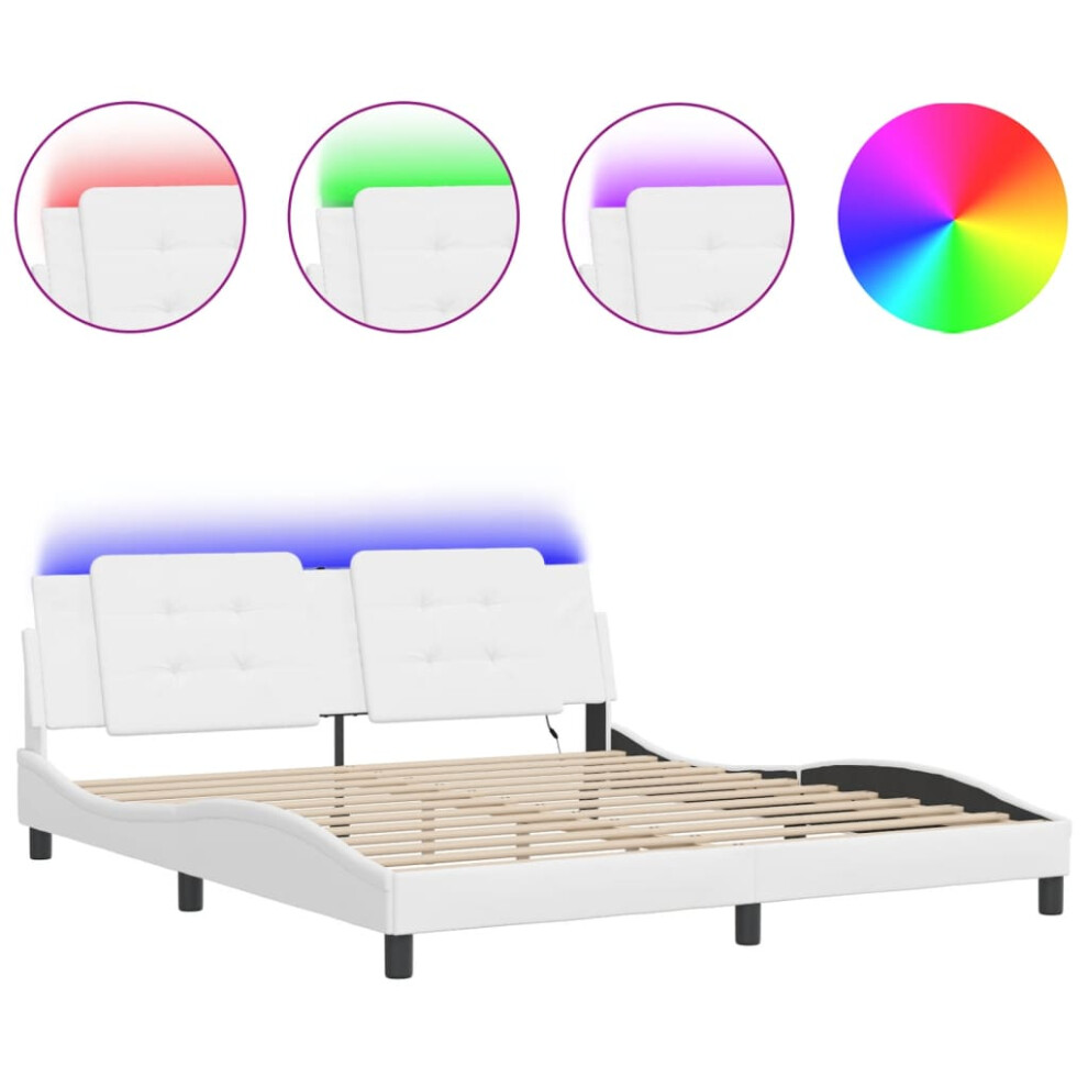 (white, 180 x 200 cm) vidaXL Bed Frame with LED Lights Black 180x200 cm Super King Faux Leather