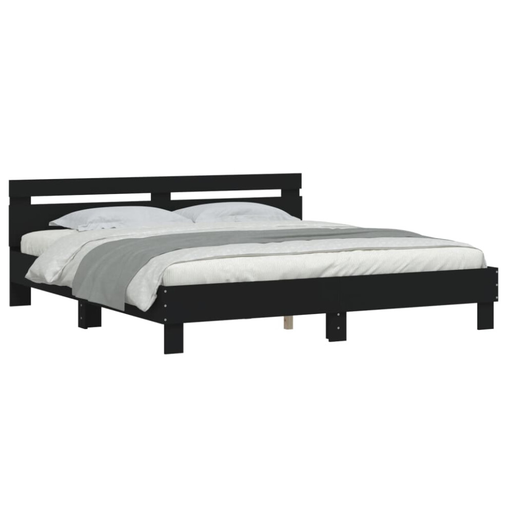 Vidaxl (Black, 200 X 200 Cm) Bed Frame With Headboard Bed Base Mattress Foundation Engineered Wood
