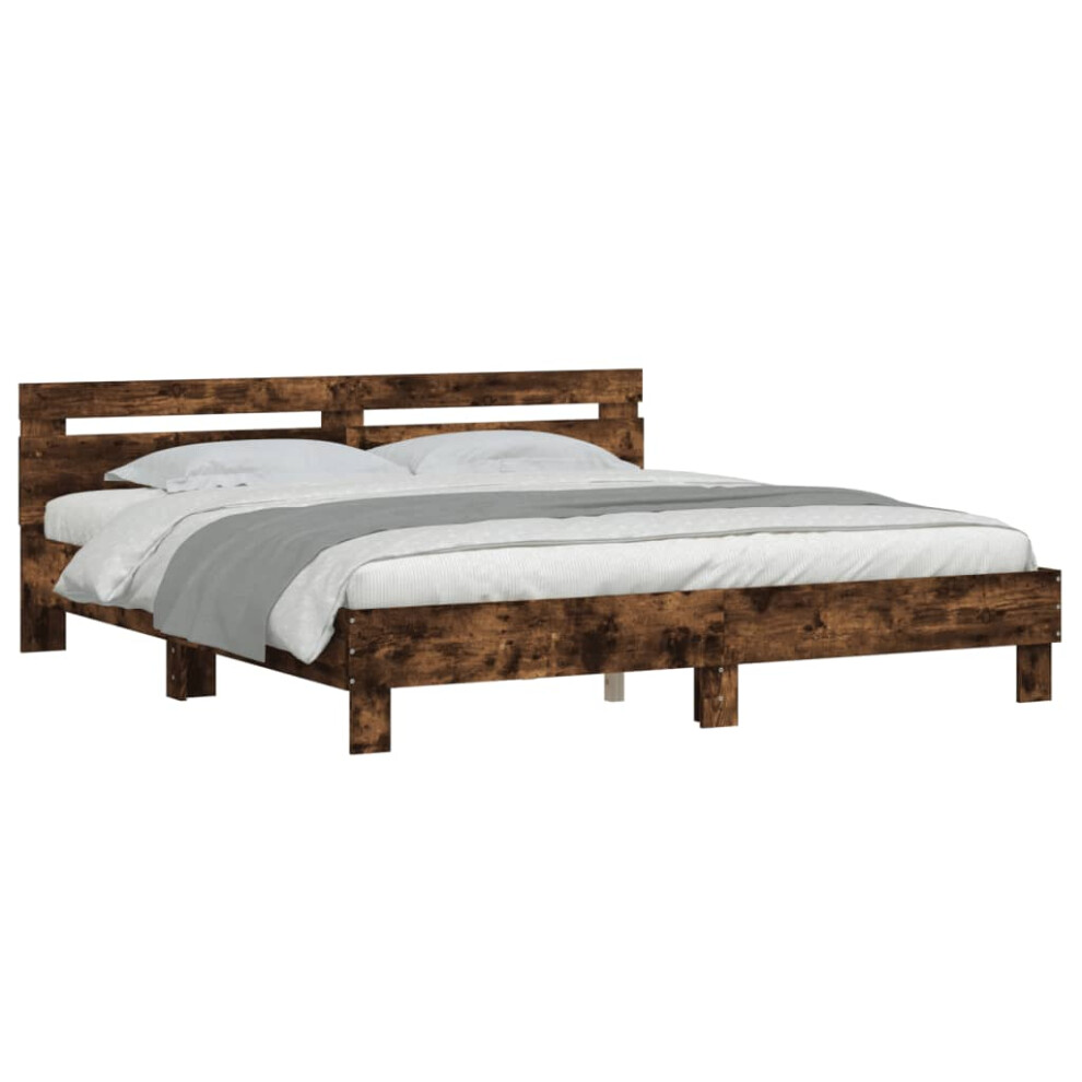 (smoked oak, 200 x 200 cm) vidaXL Bed Frame with Headboard Bed Base Mattress Foundation Engineered Wood