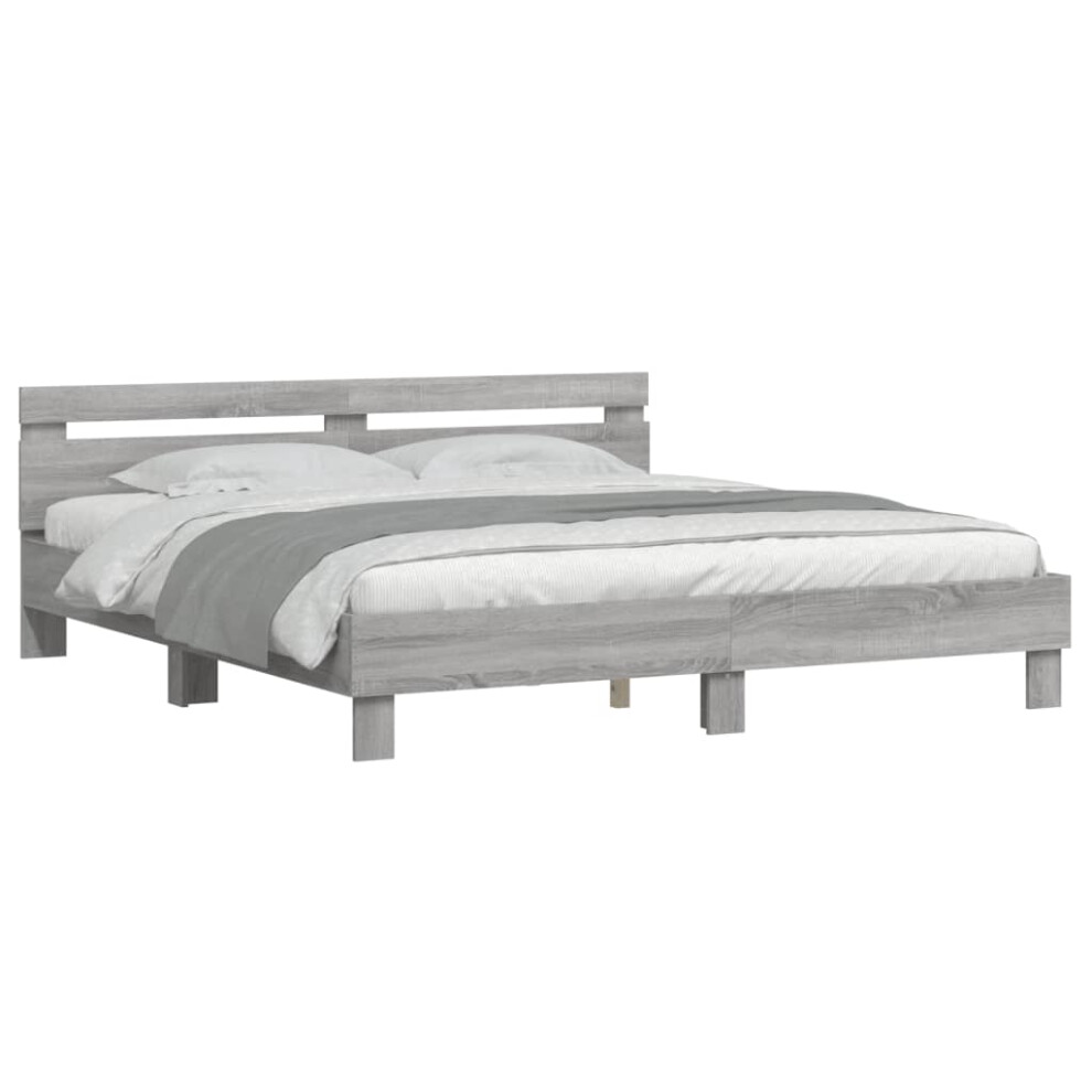 (grey sonoma, 200 x 200 cm) vidaXL Bed Frame with Headboard Bed Base Mattress Foundation Engineered Wood