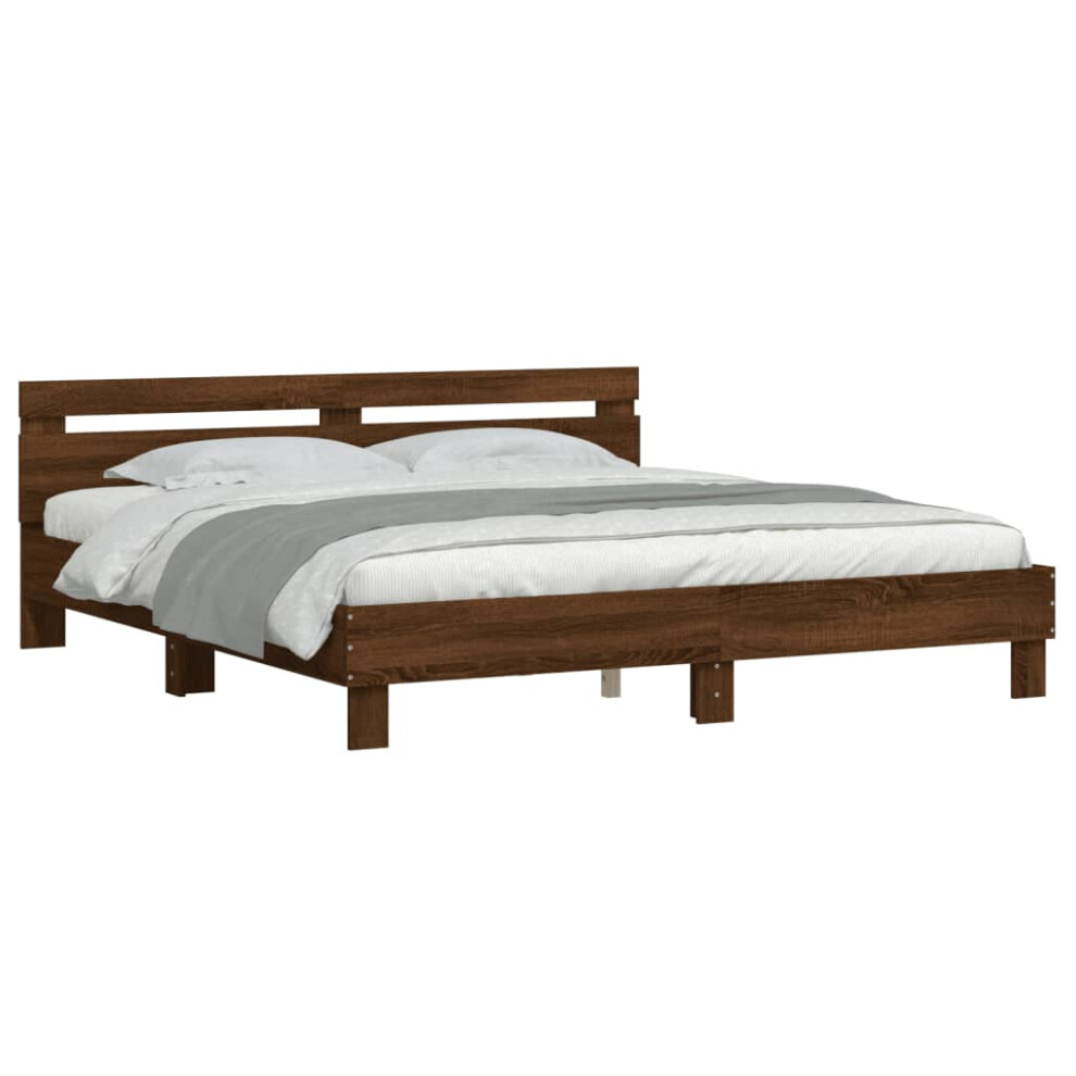 (brown oak, 200 x 200 cm) vidaXL Bed Frame with Headboard Bed Base Mattress Foundation Engineered Wood