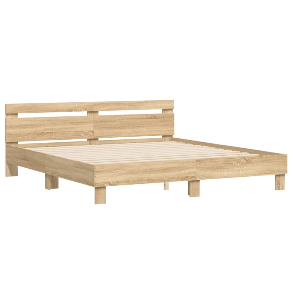 (sonoma oak, 180 x 200 cm) vidaXL Bed Frame with Headboard Bed Base Mattress Foundation Engineered Wood