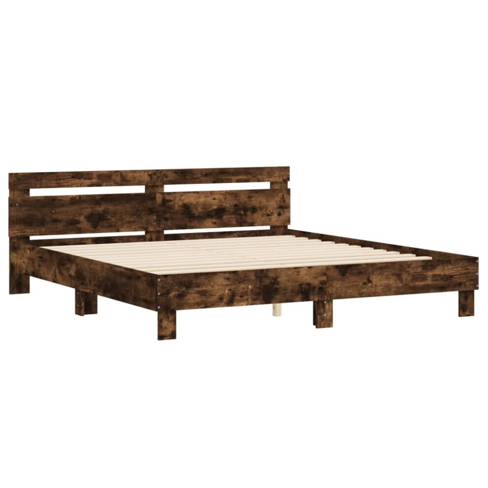 (smoked oak, 180 x 200 cm) vidaXL Bed Frame with Headboard Bed Base Mattress Foundation Engineered Wood