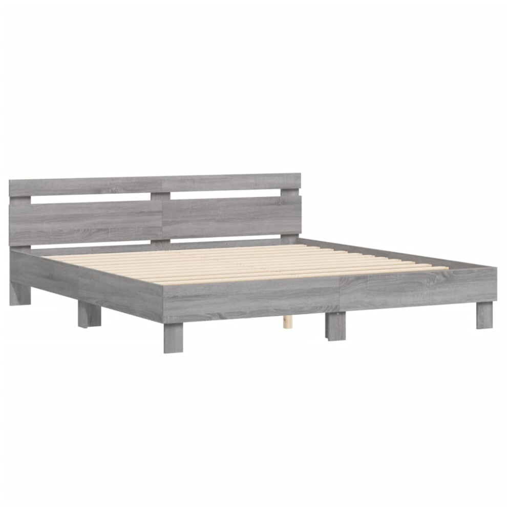 (grey sonoma, 180 x 200 cm) vidaXL Bed Frame with Headboard Bed Base Mattress Foundation Engineered Wood