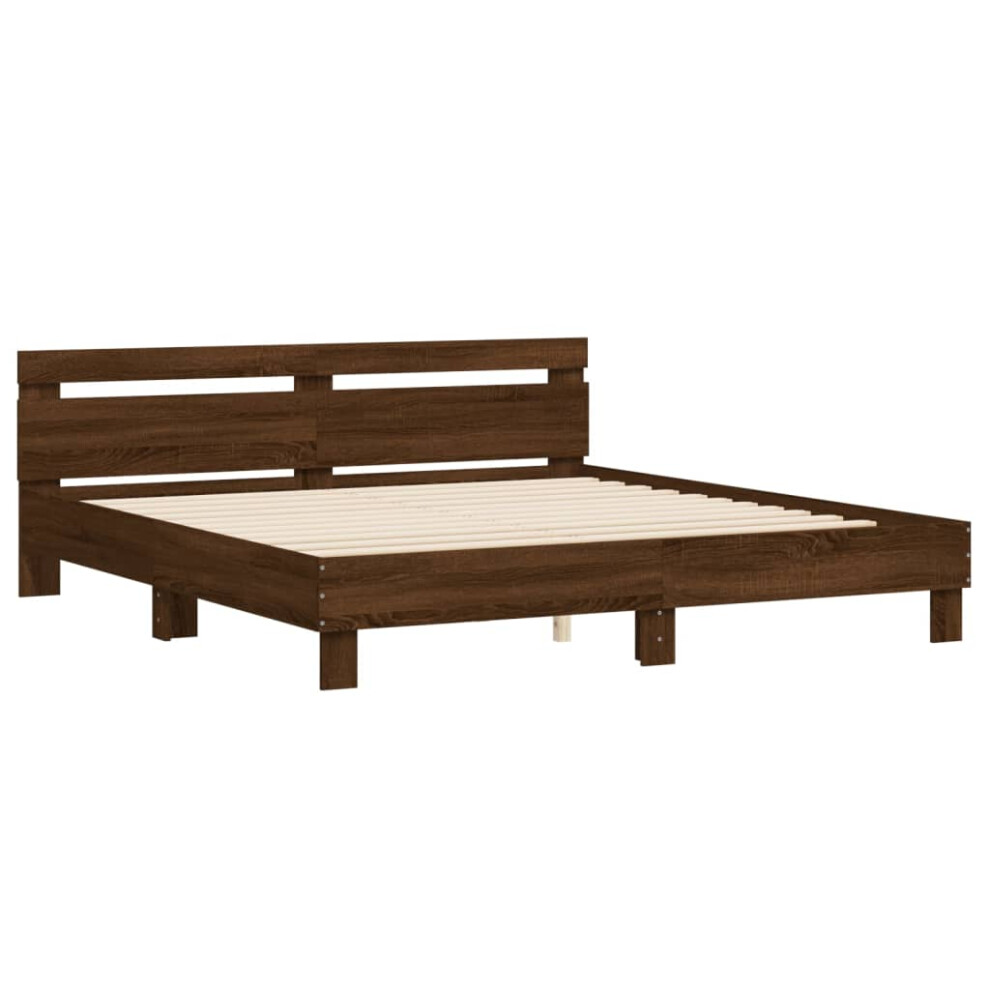 (brown oak, 180 x 200 cm) vidaXL Bed Frame with Headboard Bed Base Mattress Foundation Engineered Wood