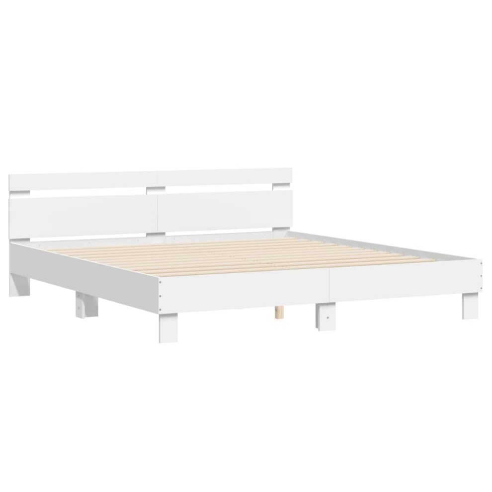 Vidaxl (White, 160 X 200 Cm) Bed Frame With Headboard Bed Base Mattress Foundation Engineered Wood