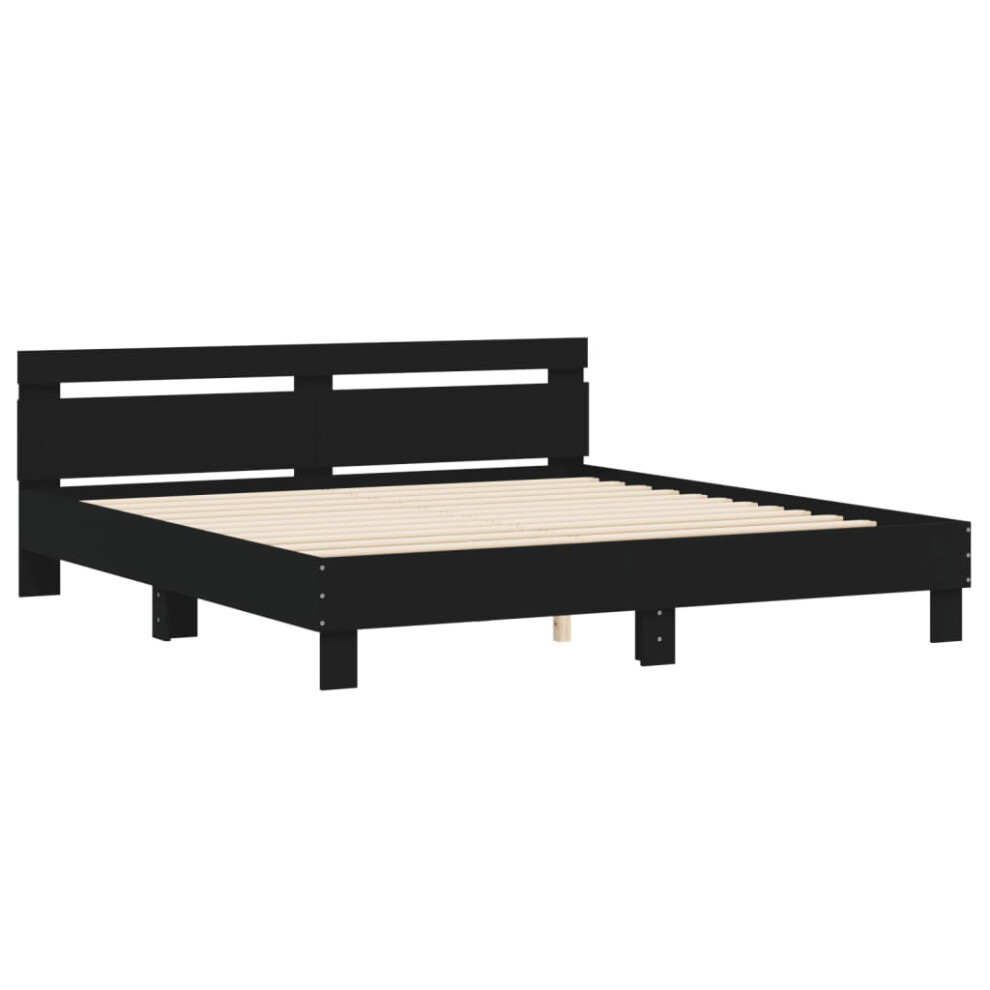Vidaxl (Black, 160 X 200 Cm) Bed Frame With Headboard Bed Base Mattress Foundation Engineered Wood