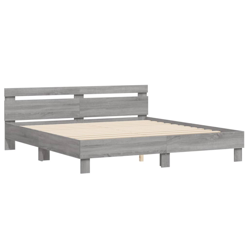 (grey sonoma, 160 x 200 cm) vidaXL Bed Frame with Headboard Bed Base Mattress Foundation Engineered Wood