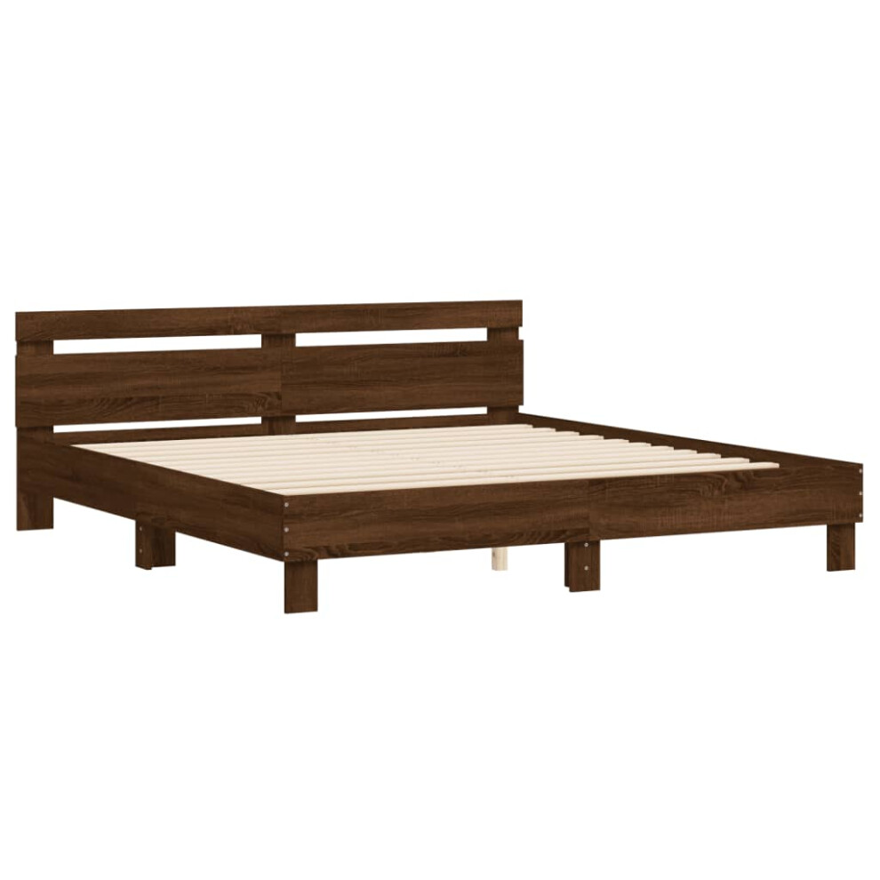 (brown oak, 160 x 200 cm) vidaXL Bed Frame with Headboard Bed Base Mattress Foundation Engineered Wood