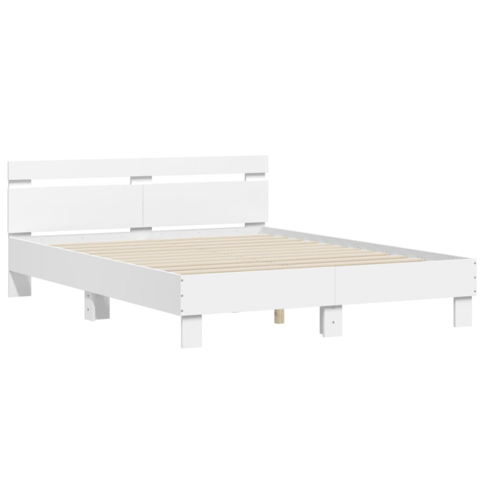 (white, 150 x 200 cm) vidaXL Bed Frame with Headboard Bed Base Mattress Foundation Engineered Wood