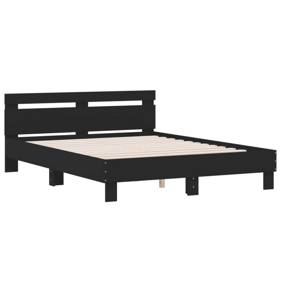 New Vidaxl (, 150 X 200 Cm) Bed Frame With Headboard Bed Base Mattress Foundation Engineered Wood Black