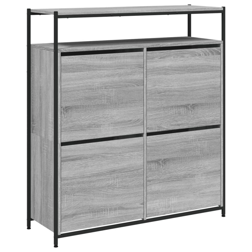 (grey sonoma, 100 x 34 x 112 cm) vidaXL Shoe Cabinet with 4 Flip-Drawers Shoe Storage Shelf Rack Grey Sonoma