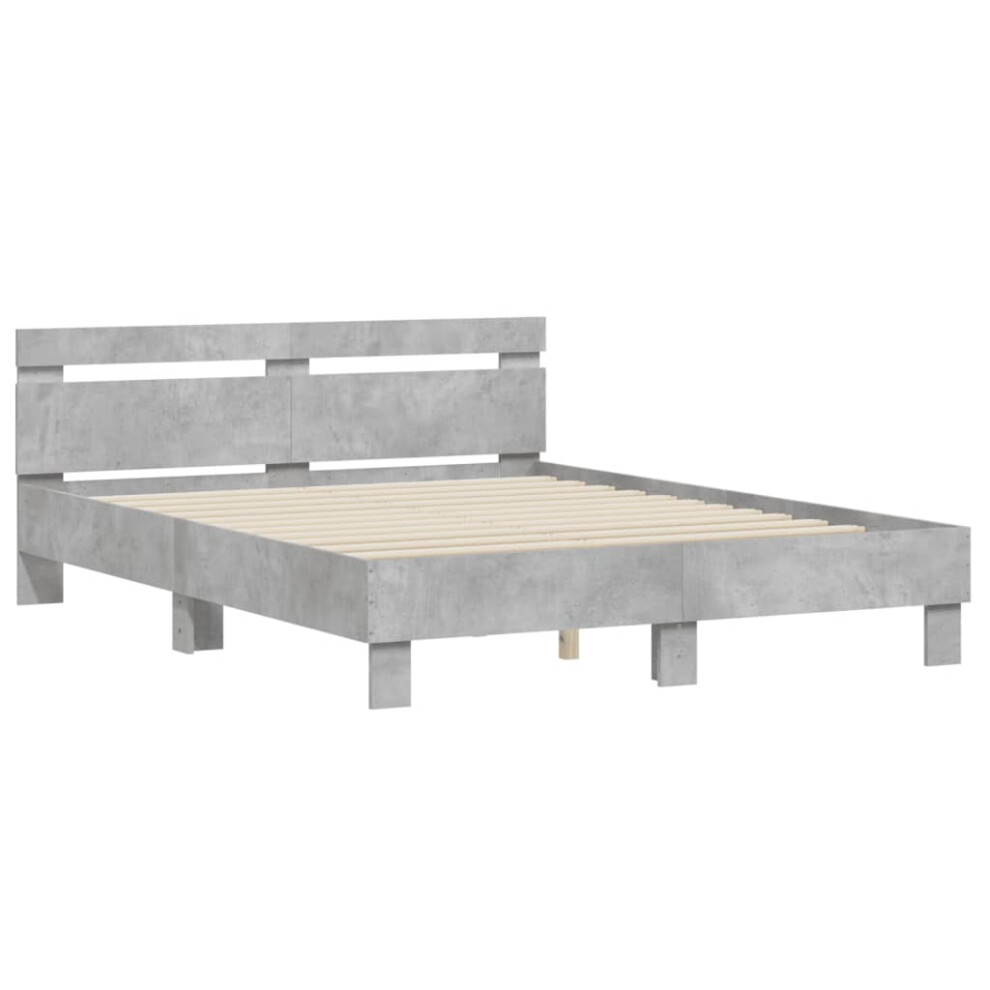 Vidaxl (Concrete Grey, 150 X 200 Cm) Bed Frame With Headboard Bed Base Mattress Foundation Engineered Wood