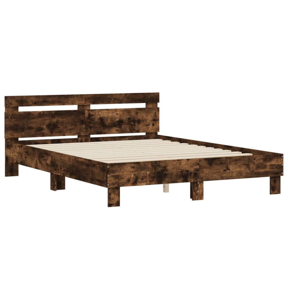 (smoked oak, 150 x 200 cm) vidaXL Bed Frame with Headboard Bed Base Mattress Foundation Engineered Wood