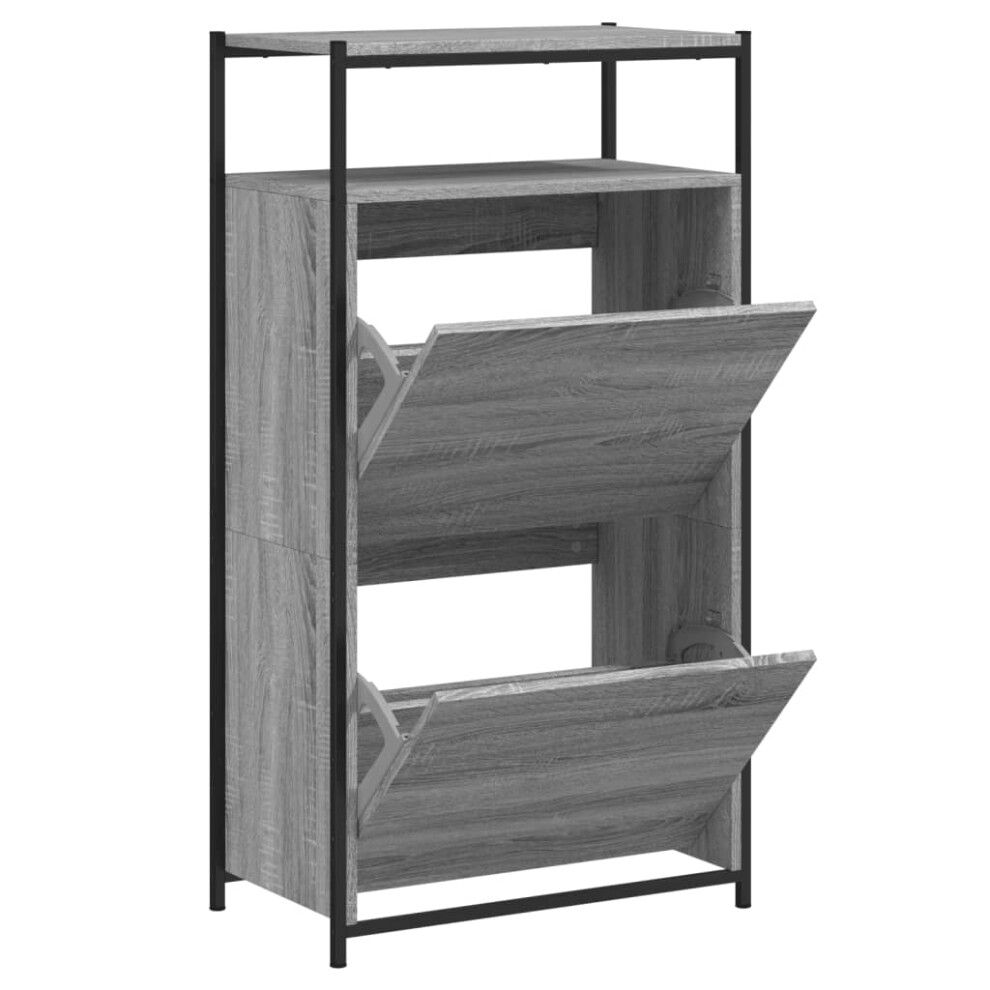 (grey sonoma, 60 x 34 x 112 cm) vidaXL Shoe Cabinet with 4 Flip-Drawers Shoe Storage Shelf Rack Grey Sonoma