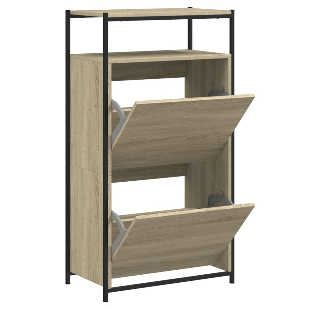 Vidaxl (Sonoma Oak, 60 X 34 X 112 Cm) Shoe Cabinet With 4 Flip-Drawers Shoe Storage Shelf Rack Grey Sonoma