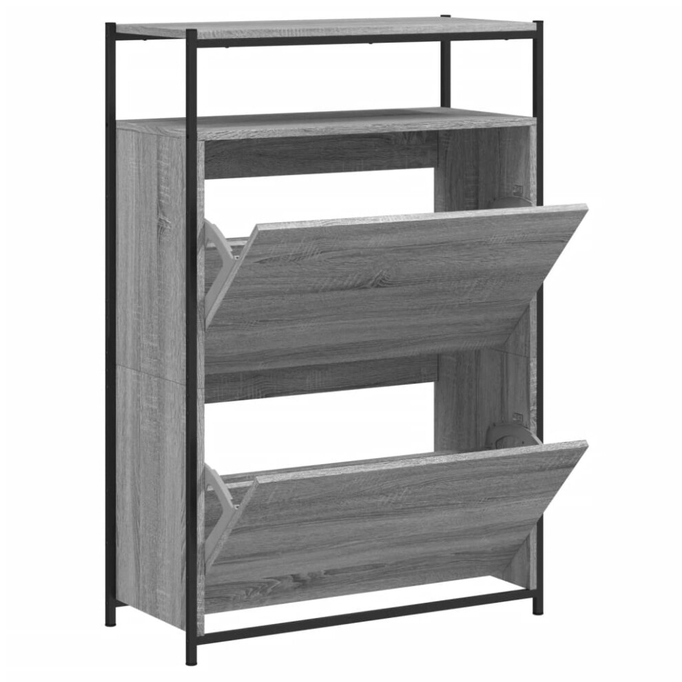 (grey sonoma, 75 x 34 x 112 cm) vidaXL Shoe Cabinet with 4 Flip-Drawers Shoe Storage Shelf Rack Grey Sonoma