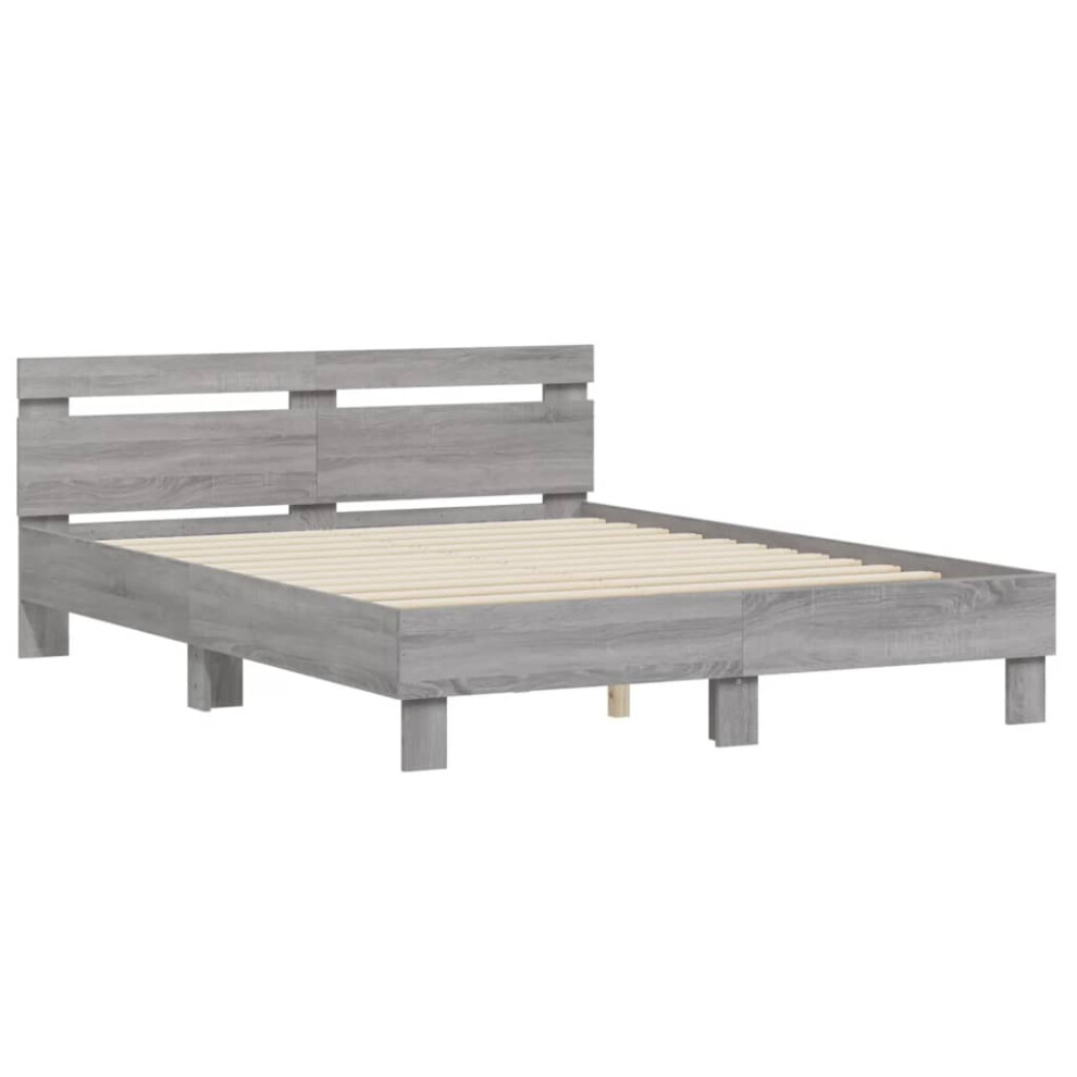 (grey sonoma, 150 x 200 cm) vidaXL Bed Frame with Headboard Bed Base Mattress Foundation Engineered Wood