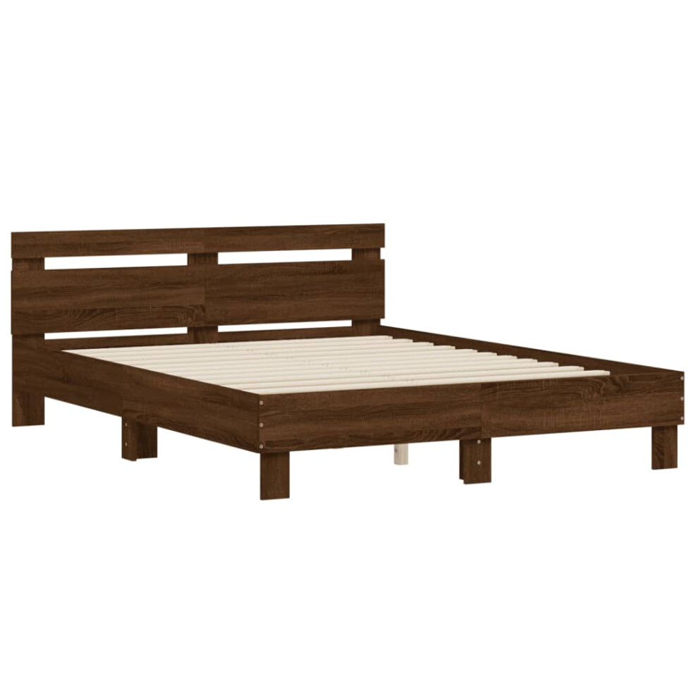 (brown oak, 150 x 200 cm) vidaXL Bed Frame with Headboard Bed Base Mattress Foundation Engineered Wood